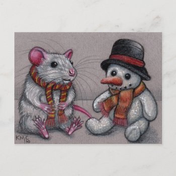 Rat Snowman In Scarf Postcard by KMCoriginals at Zazzle
