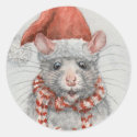 Rat sticker in red Santa hat KMCoriginals