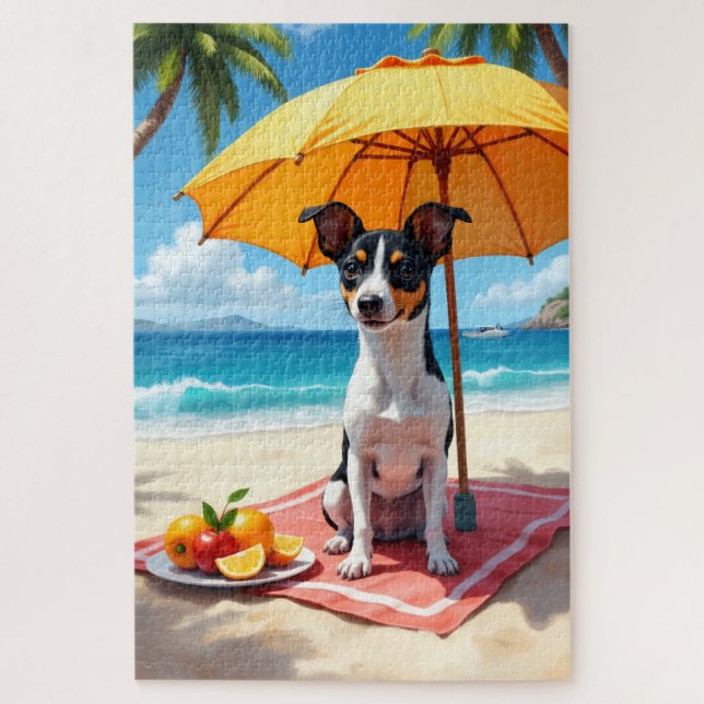 Rat Terrier Beach Relax Scene Jigsaw Puzzle (Vertical)