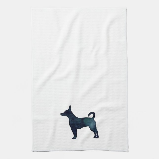 Rat Terrier Black Watercolor Dog Breed Silhouette Towel (Vertical)