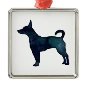 Rat Terrier Black Watercolor Silhouette Metal Ornament