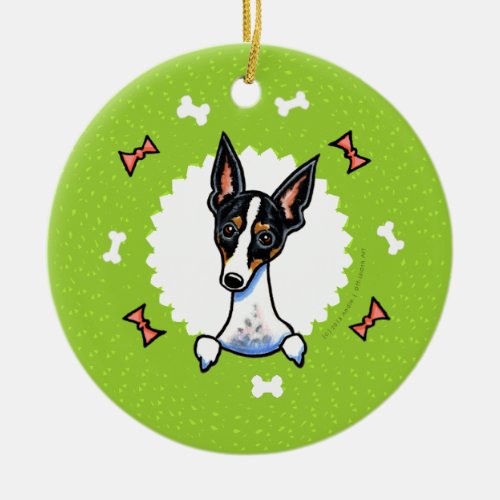 Rat Terrier Bones Christmas Wreath Ceramic Ornament