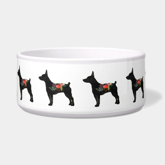 Rat Terrier CC Dog Boho Floral Silhouette Bowl (Front)