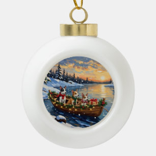 Rat Terrier Christmas Boat Holiday Ceramic Ball Christmas Ornament