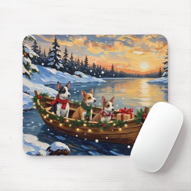 Rat Terrier Christmas Boat Holiday Mouse Pad (With Mouse)