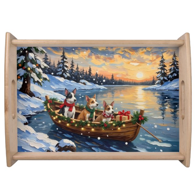Rat Terrier Christmas Boat Holiday Serving Tray (Front)