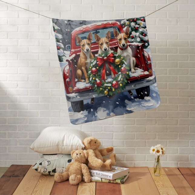 Rat Terrier Christmas Red Truck Holiday Baby Blanket (In Situ)