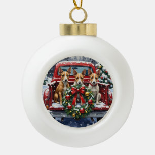 Rat Terrier Christmas Red Truck Holiday Ceramic Ball Christmas Ornament