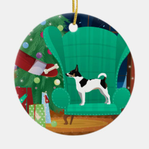 Rat Terrier Christmas Santa's Gift Ceramic Ornament