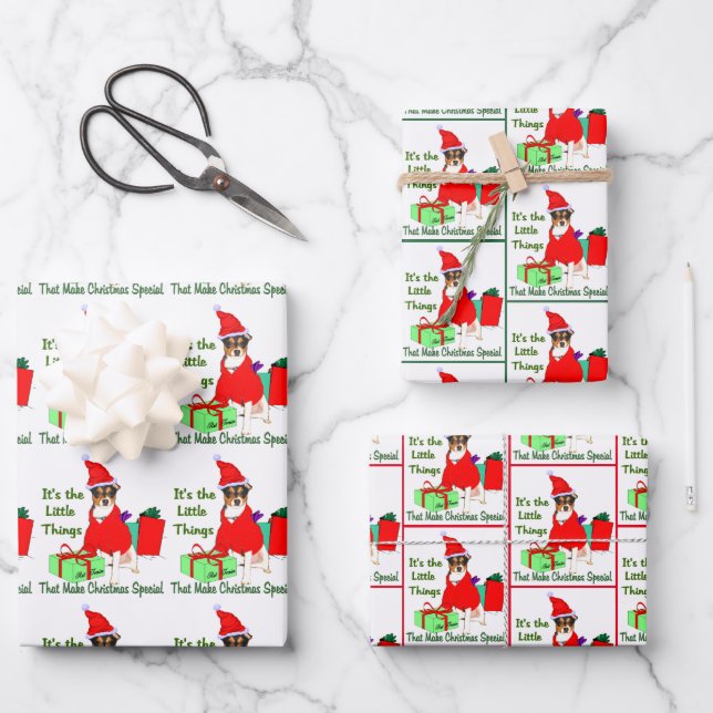 Rat Terrier Christmas Wrapping Paper Sheets (Front)