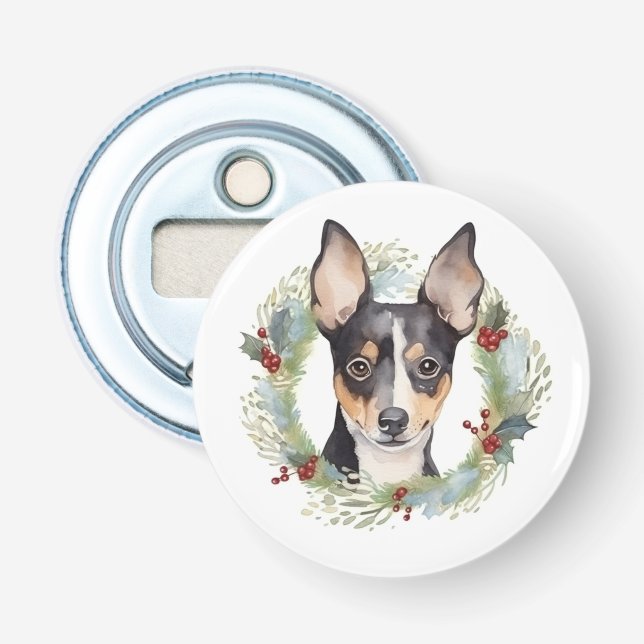 Rat Terrier Christmas Wreath Festive Pup Bottle Opener (Front)