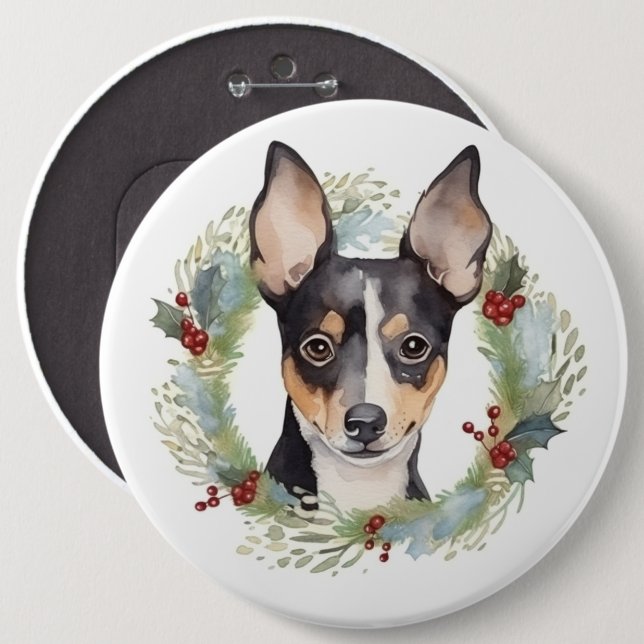 Rat Terrier Christmas Wreath Festive Pup Button (Front & Back)