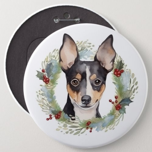 Rat Terrier Christmas Wreath Festive Pup Button