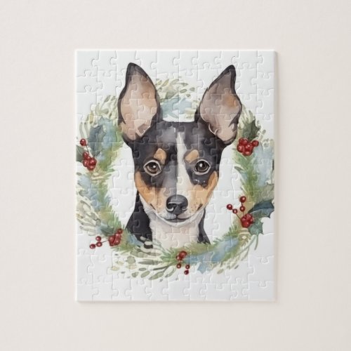 Rat Terrier Christmas Wreath Festive Pup Jigsaw Puzzle