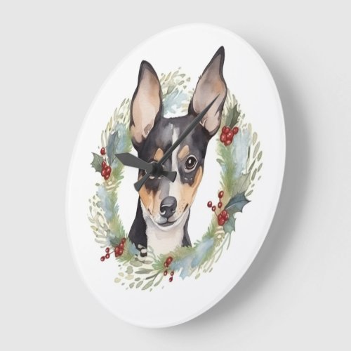 Rat Terrier Christmas Wreath Festive Pup Large Clock