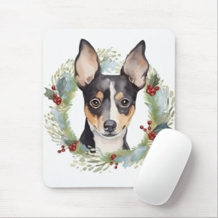 Rat Terrier Christmas Wreath Festive Pup Mouse Pad