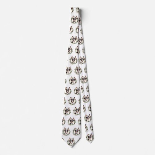 Rat Terrier Christmas Wreath Festive Pup Neck Tie