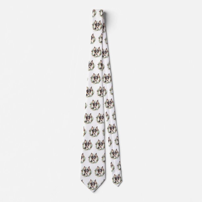 Rat Terrier Christmas Wreath Festive Pup Neck Tie (Front)