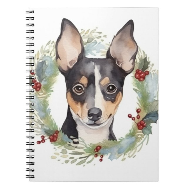 Rat Terrier Christmas Wreath Festive Pup Notebook (Front)
