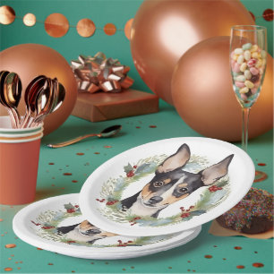 Rat Terrier Christmas Wreath Festive Pup Paper Plates