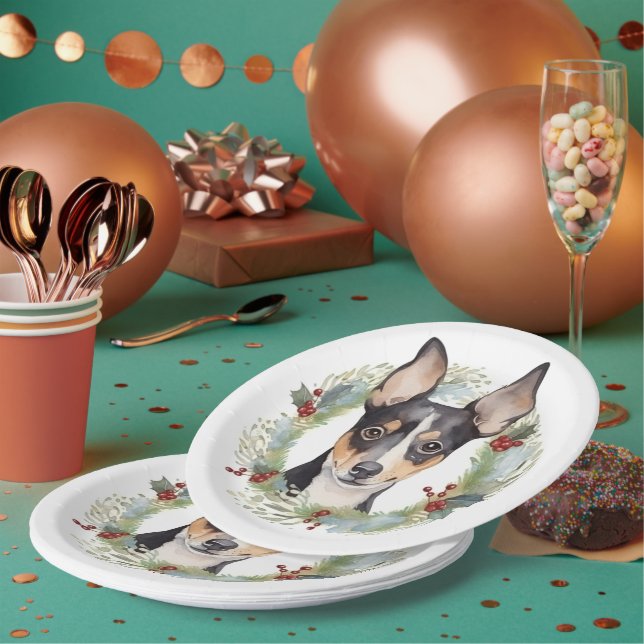 Rat Terrier Christmas Wreath Festive Pup Paper Plates (Multi)