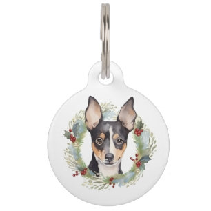 Rat Terrier Christmas Wreath Festive Pup Pet ID Tag
