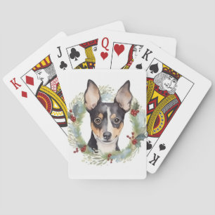 Rat Terrier Christmas Wreath Festive Pup Poker Cards