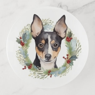 Rat Terrier Christmas Wreath Festive Pup Trinket Tray