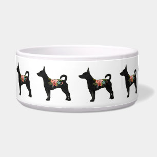 Rat Terrier CN Dog Boho Floral Silhouette Bowl