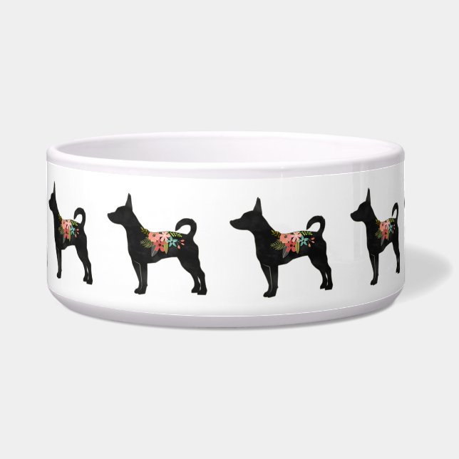 Rat Terrier CN Dog Boho Floral Silhouette Bowl (Front)