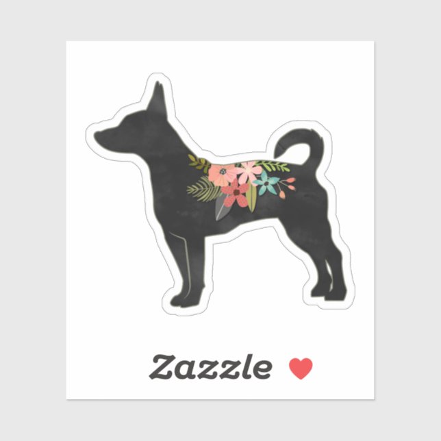 Rat Terrier CN Dog Boho Floral Silhouette Sticker (Sheet)