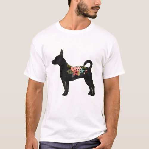 Rat Terrier CN Dog Boho Floral Silhouette T_Shirt