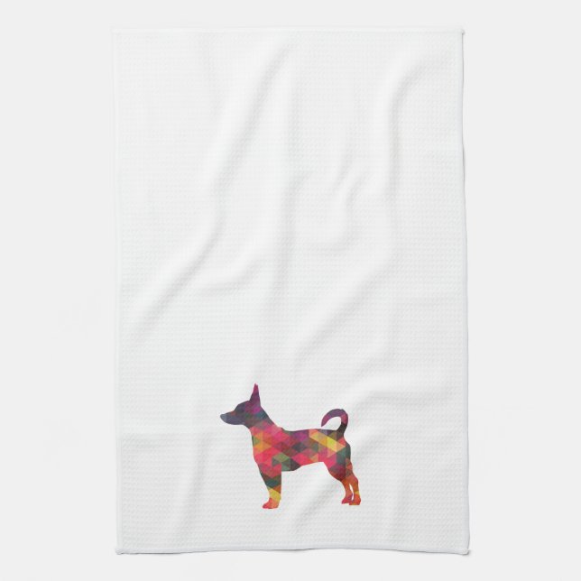 Rat Terrier Colorful Geometric Pattern Silhouette Towel (Vertical)