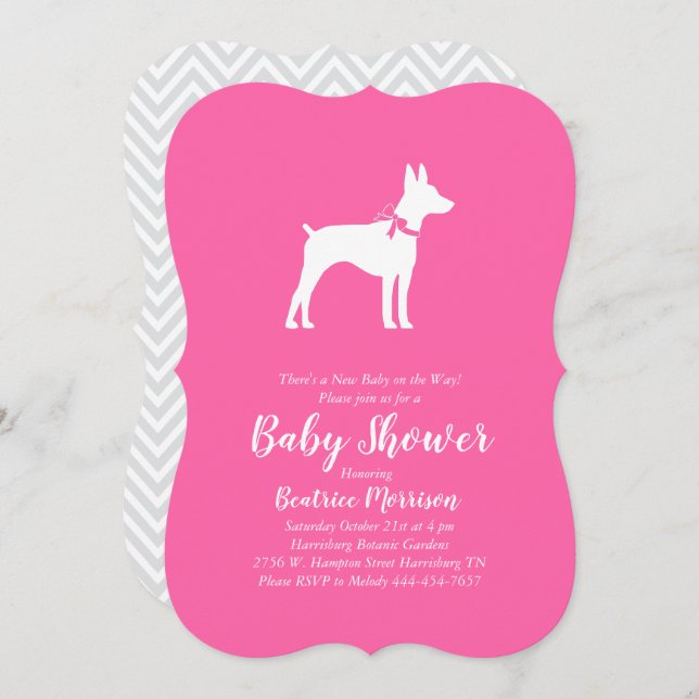Rat Terrier Dog Baby Shower Pink Girl Invitation (Front/Back)