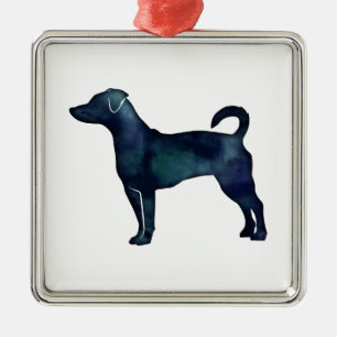 Rat Terrier Dog Breed Silhouette Black Watercolor Metal Ornament