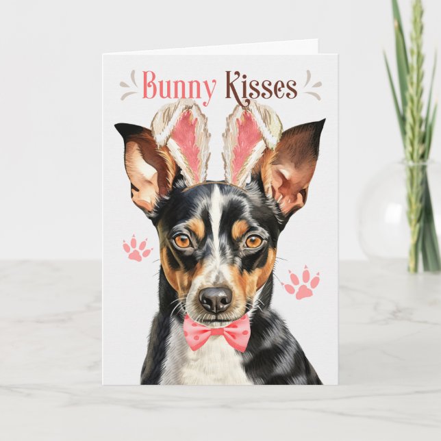 Rat Terrier Dog Bunny Ears for Easter Holiday Card (Front)