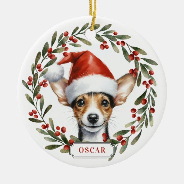 Rat Terrier Dog Ceramic Circle Ornament (Front)