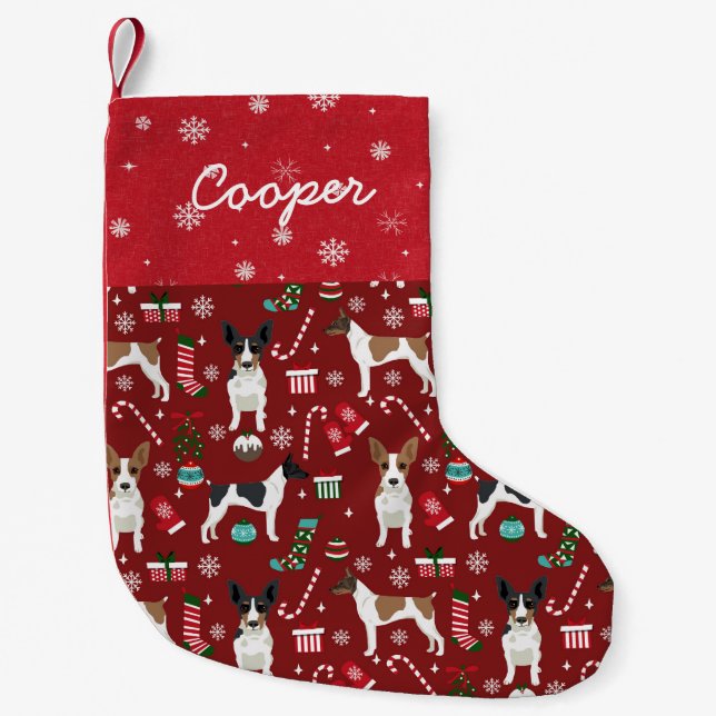 Rat Terrier Dog Christmas custom name Small Christmas Stocking (Front)