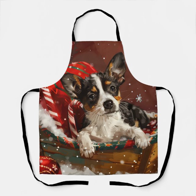 Rat Terrier Dog Christmas Festive Apron (Front)