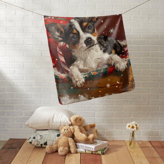 Rat Terrier Dog Christmas Festive Baby Blanket (In Situ)