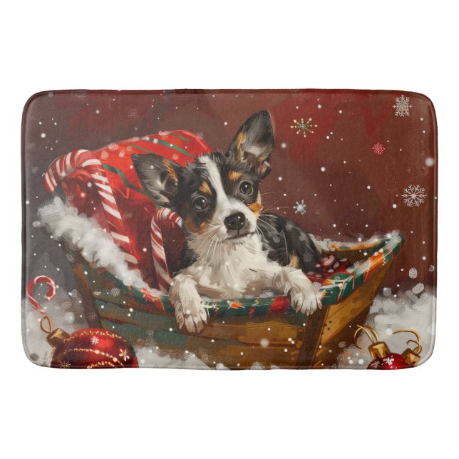 Rat Terrier Dog Christmas Festive Bath Mat (Front)