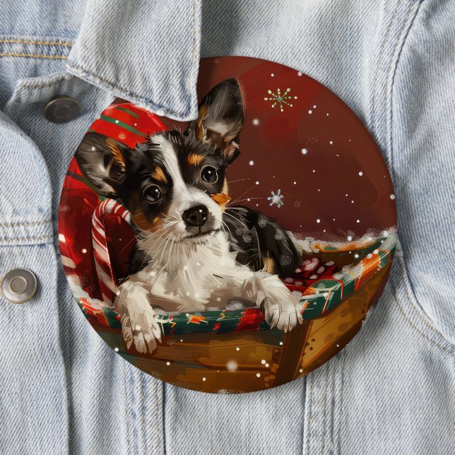 Rat Terrier Dog Christmas Festive Button (In Situ)