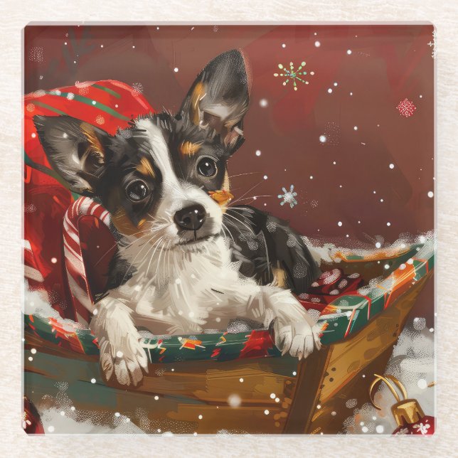 Rat Terrier Dog Christmas Festive Glass Coaster (Front)