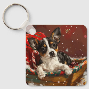 Rat Terrier Dog Christmas Festive Keychain