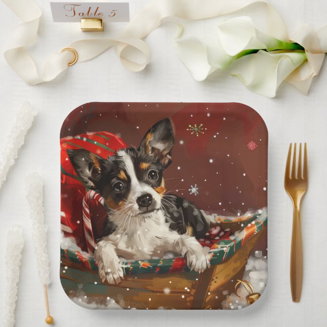 Rat Terrier Dog Christmas Festive Paper Plates (Wedding)
