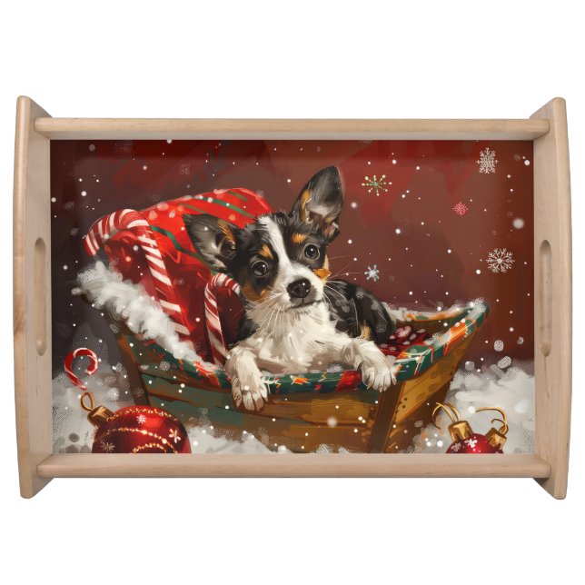 Rat Terrier Dog Christmas Festive Serving Tray (Front)