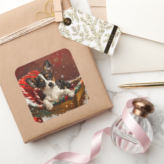 Rat Terrier Dog Christmas Festive Square Sticker (Gifting)