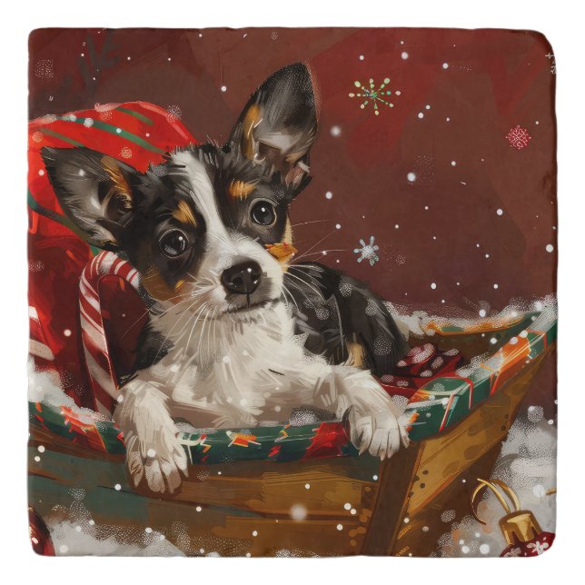 Rat Terrier Dog Christmas Festive Trivet (Front)
