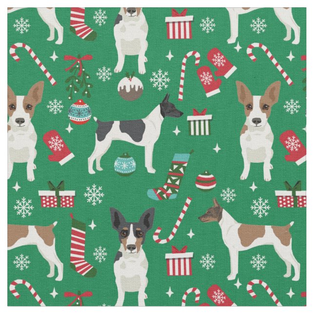 rat terrier dog christmas holiday fabric (Close Up)
