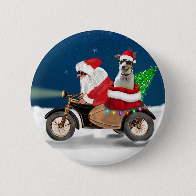 Rat Terrier Dog Christmas Santa Claus Button (Front)